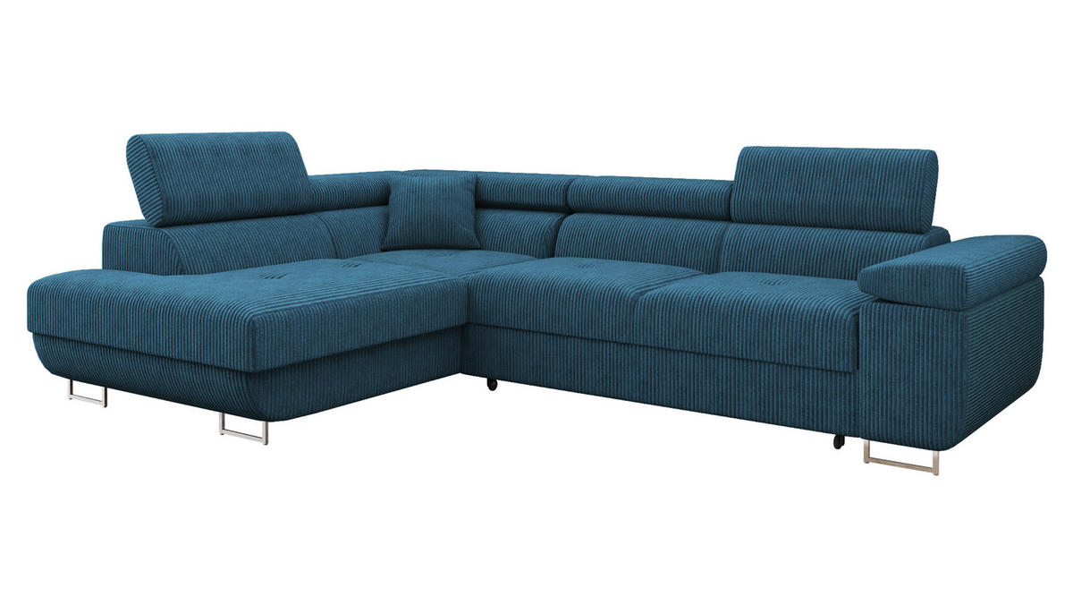 ECKSOFA Torezio Cord, Seite: Links - Blau, Holz/Textil (274/203cm) - MIRJAN24