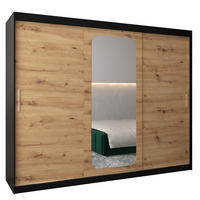 SCHWEBETÜRENSCHRANK 200/250/62 3-türig - Silberfarben/Schwarz, Holz/Kunststoff (250/200/62cm) - Abiks Möbel