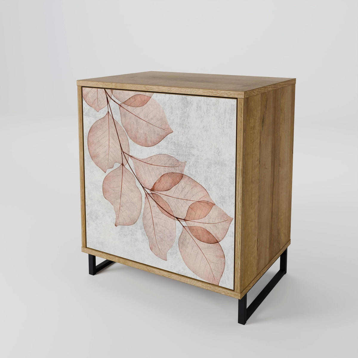 SIDEBOARD AUTUMN FRAGILITY, Eichefarben, 57,5x42x72,5 cm, Schwarze Metallfüße - Eichefarben/Multicolor, Holzwerkstoff/Metall (57.5/72.5/42cm) - SpaceRebels