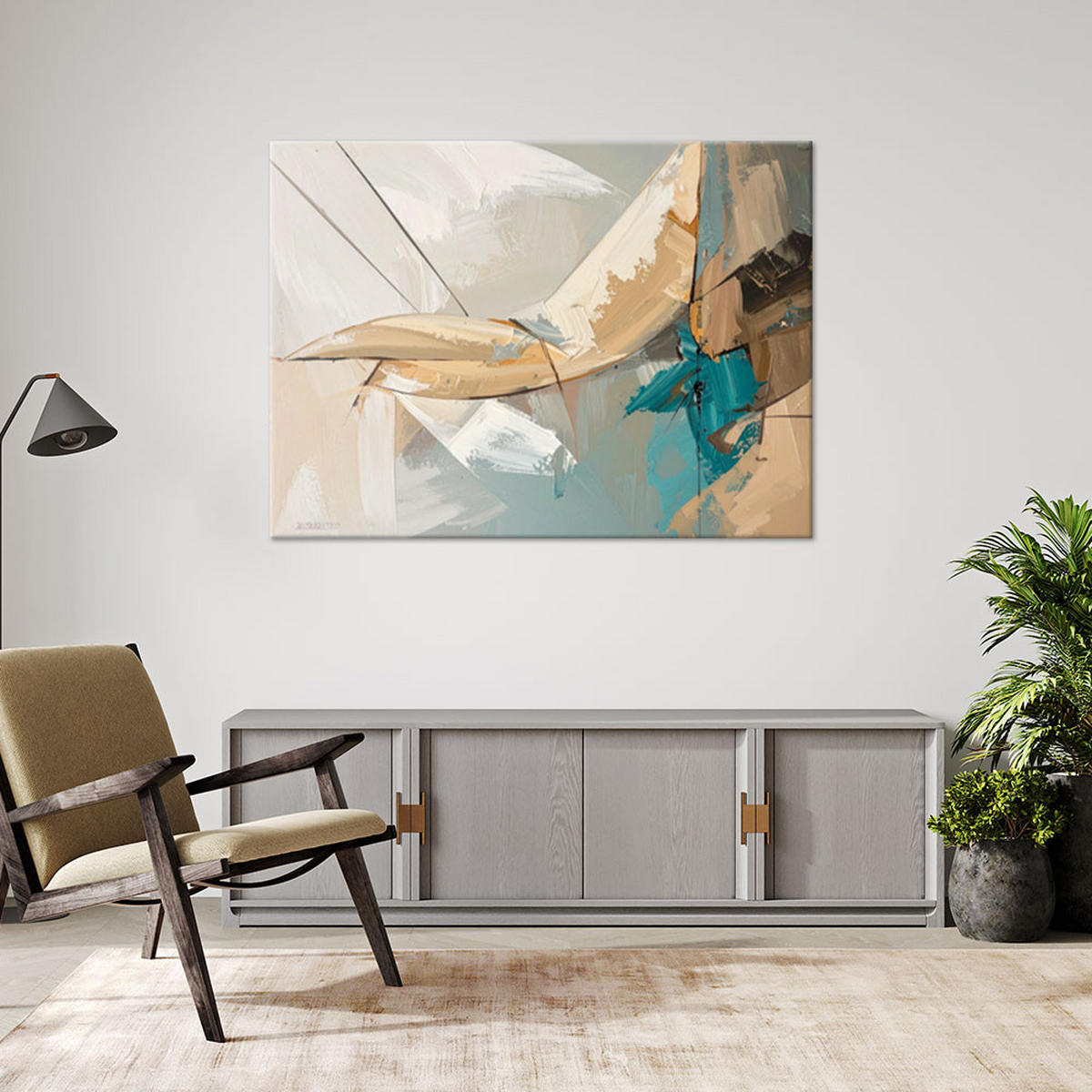 LEINWANDBILD, Abstrakt in Beige und Türkis - Grau, Textil (120/80cm) - Feeby