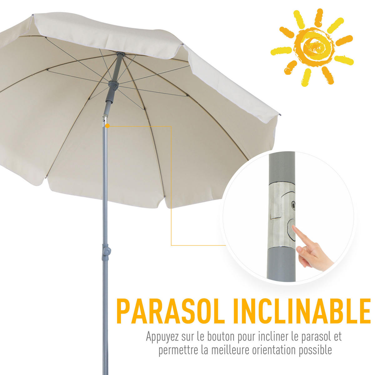 SONNENSCHIRM DE-11370 neigbar, octogonal, mit Tragetasche Creme - Creme, Metall (202/202cm) - ComfortXL