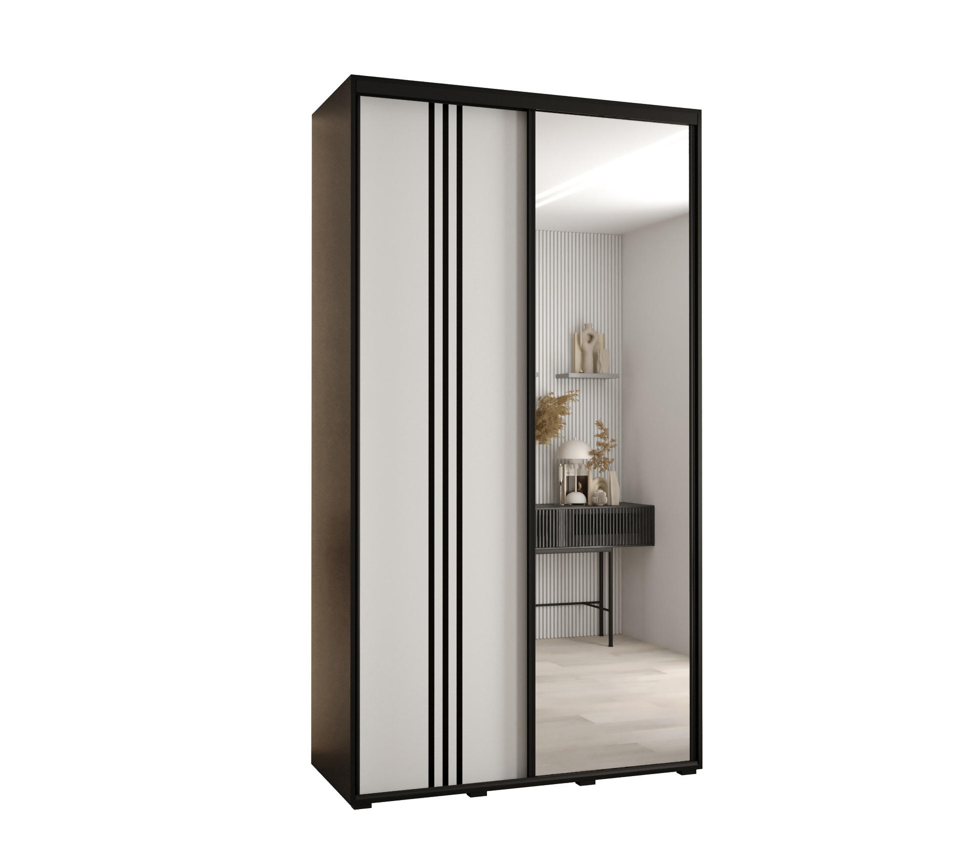 Abiks Möbel Schwebetürenschrank Schwarz, Weiß, Schwarz 140x235x60 cm