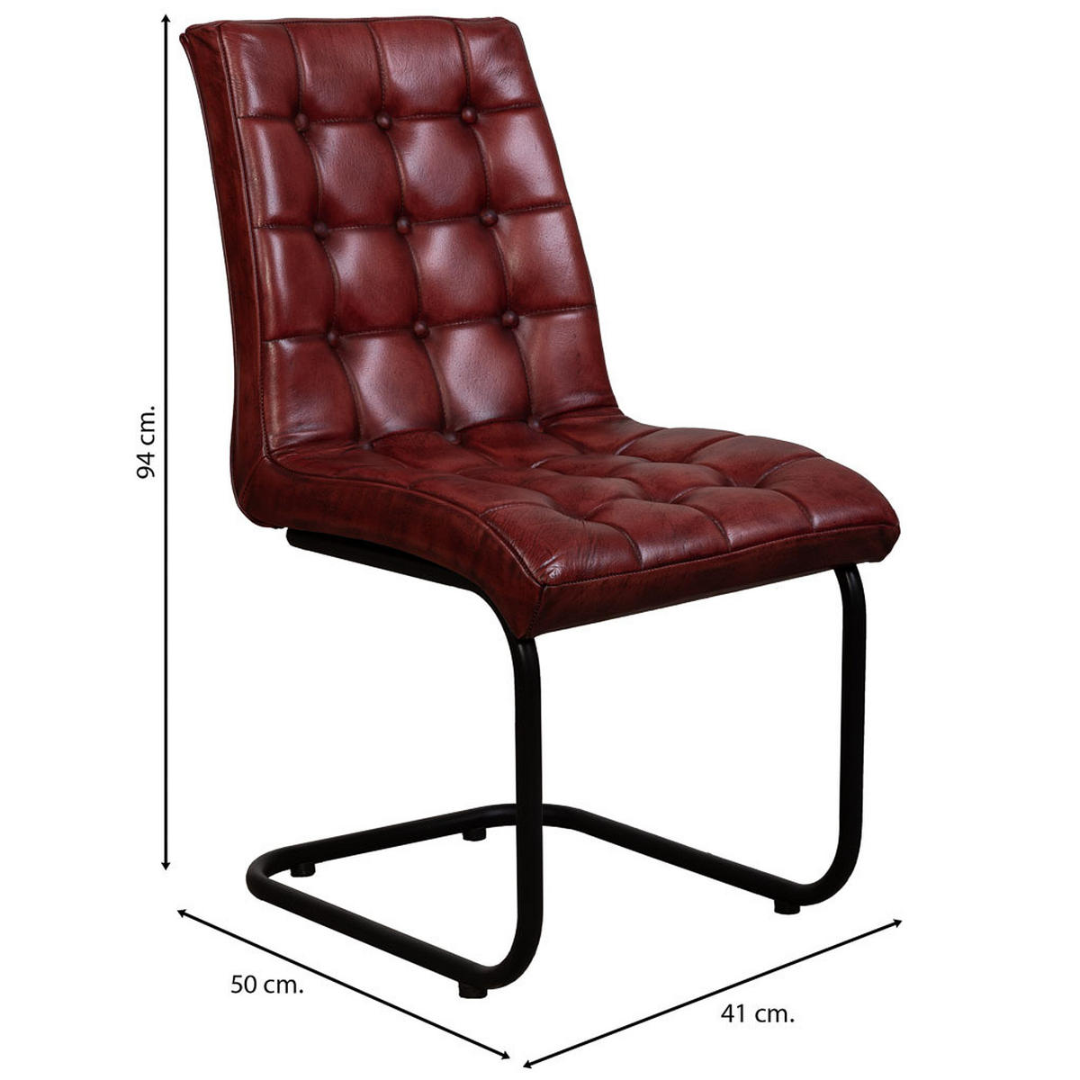 STUHL mit braunem Leder bezogen 41x50x94 cm - Rot, Metall (41/94/50cm) - Wanderlust