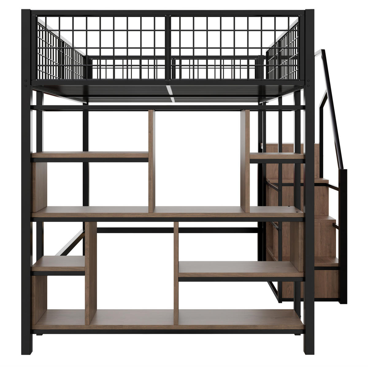 HOCHBETT aus Metall und Holzwerkstoff 140x200 cm Schwarz mit Stauraumtreppe - Schwarz, Holzwerkstoff (140/200cm) - IVMEU