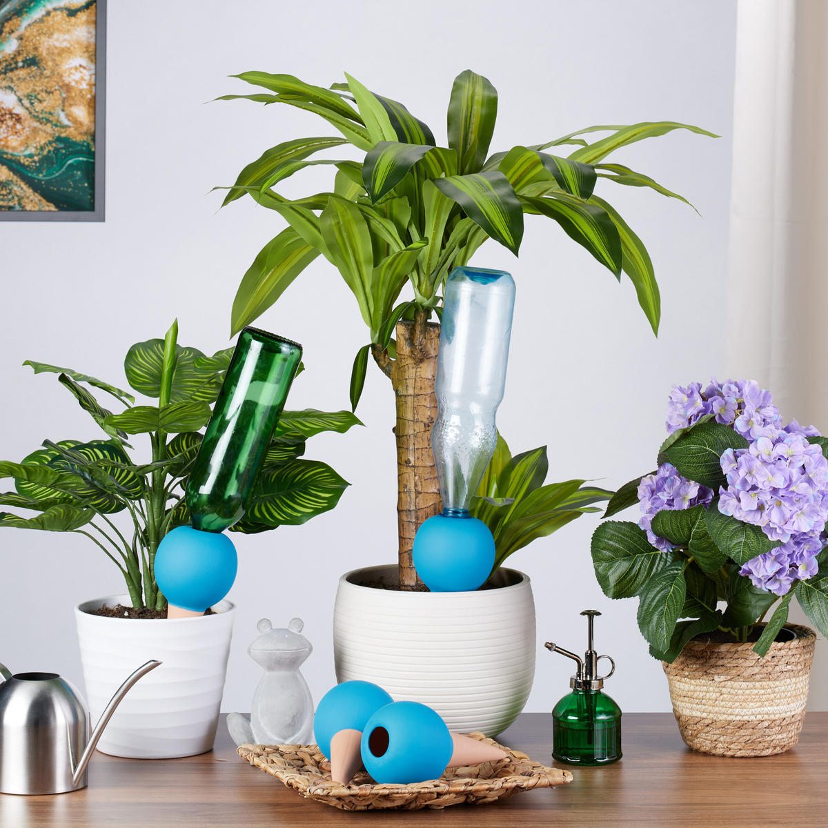 4XTONKEGEL - Hellbraun/Blau, Keramik (9/18/9cm) - Relaxdays