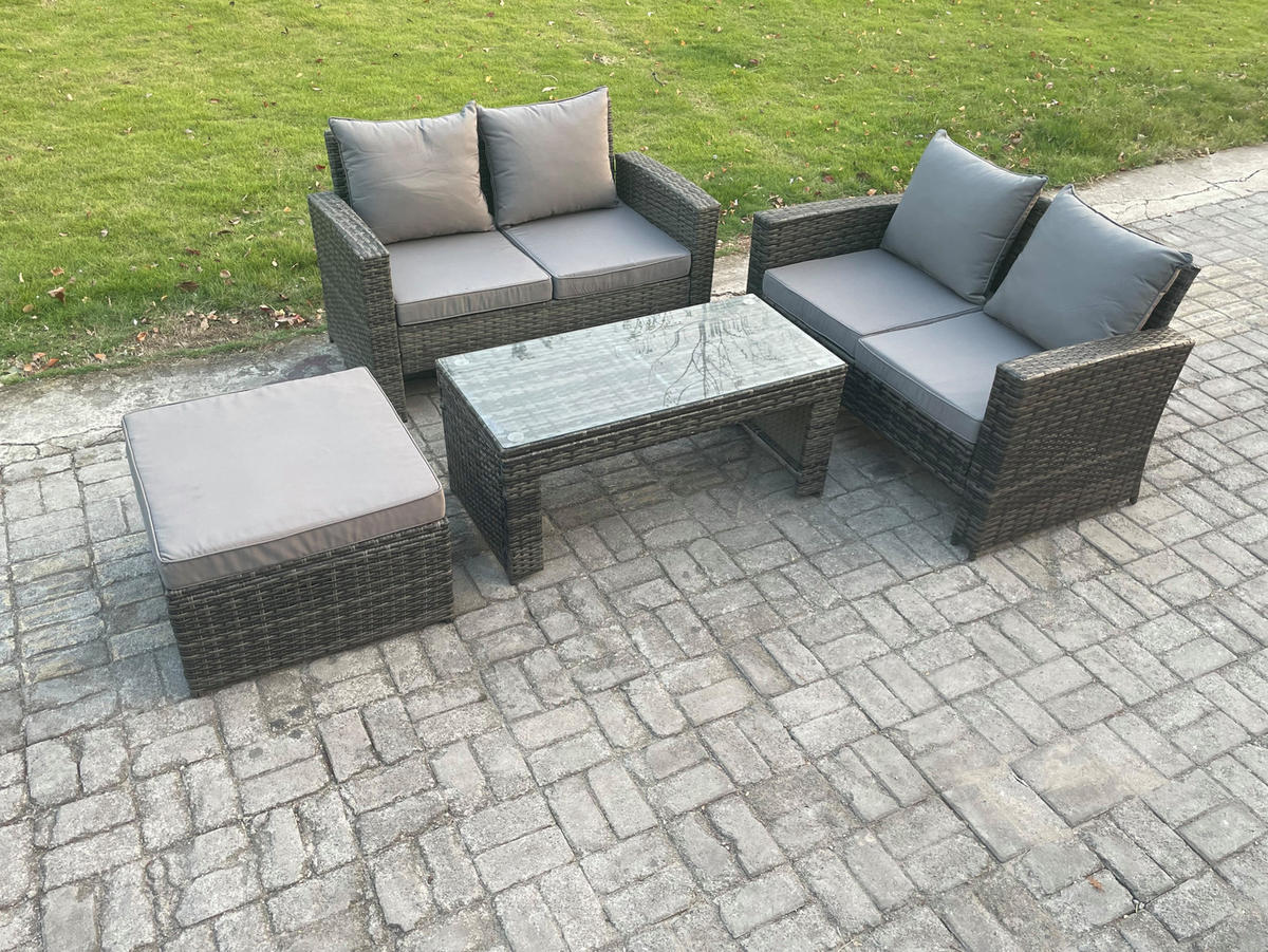 GARTENMÖBEL-SET mit Kissen Polyrattan Dunkelgrau 5-Sitzer - Dunkelgrau, Metall - Fimous