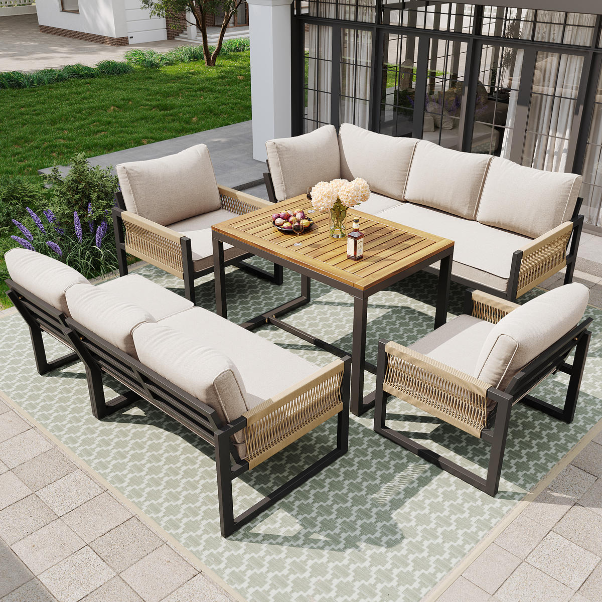 GARTENMÖBEL 100x58x67cm beige aus Metall und Polyester, mit Kissen - Beige, Metall - Modfu