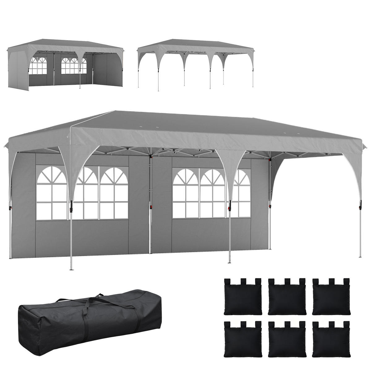 PAVILLON DE-14055 Pop-up 3/6 m, höhenverstellbar, UV50+ Grau - Hellgrau, Textil (300/275/595cm) - ComfortXL