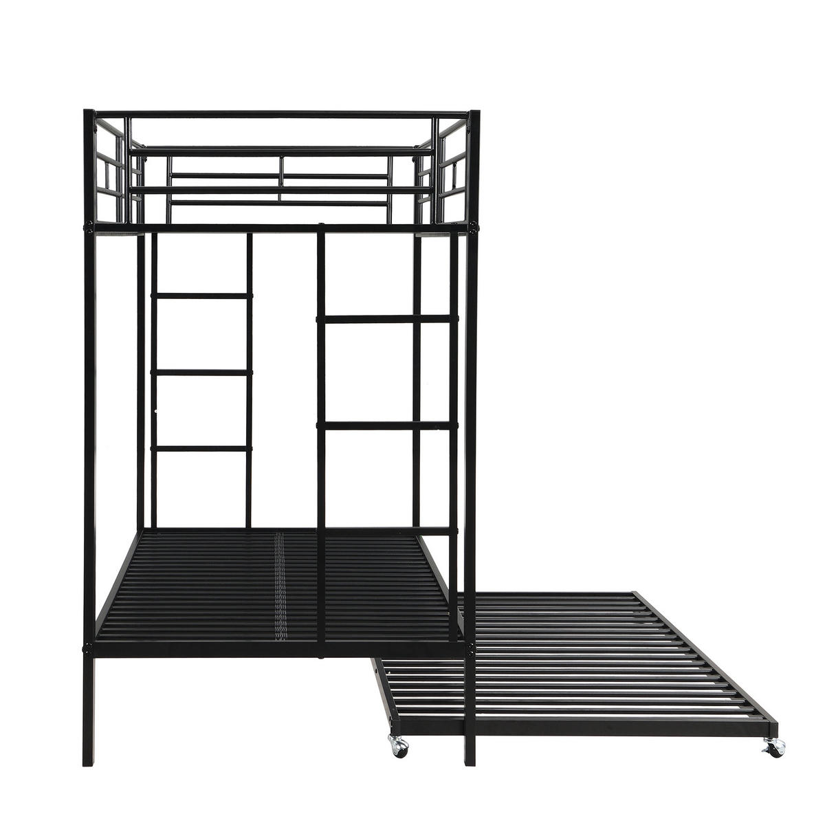 ETAGENBETT 90/200 cm aus Metall mit Ausziehbett und hohem Sicherheitsgeländer, Schwarz - Schwarz, Metall (90/200cm) - Redom
