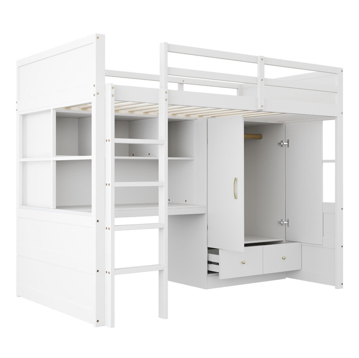 HOCHBETT 90/200 cm Weiß mit Schreibtisch und Stauraum - Weiß, Holz (90/200cm) - MIVRAY