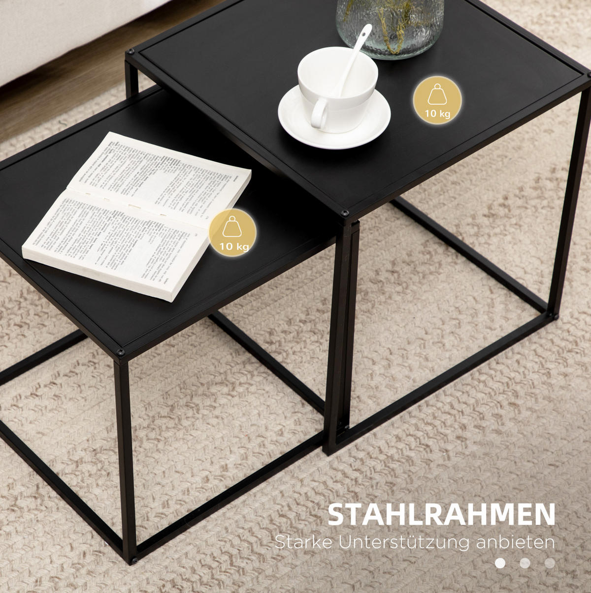 COUCHTISCH-SET 40/40/40 cm & 35/35/35 cm aus Stahl in Schwarz, 2-teilig - Schwarz, Metall (40/40/40cm) - Flora Grace