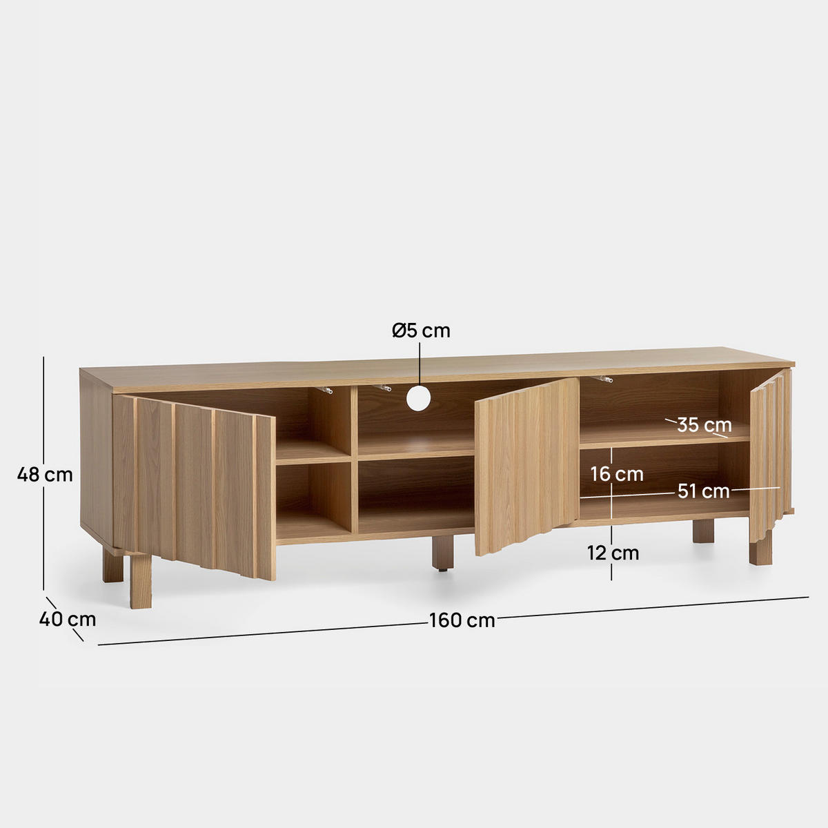 TV-ELEMENT Otto Natürlich 160 cm x 48 cm - Naturfarben, Holzwerkstoff (160/48/40cm) - Klast Home