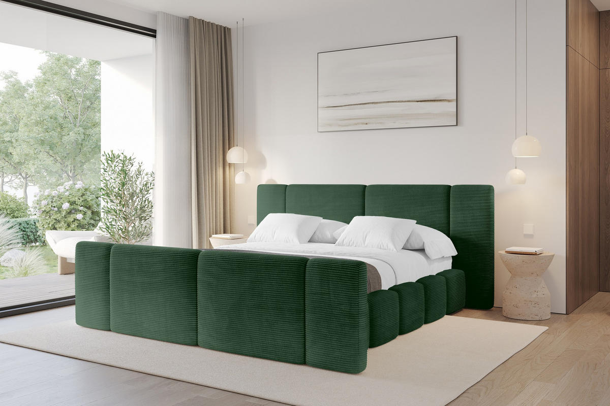 POLSTERBETT mit Bettkasten, Fußteil und Lattenrost, Bett mit Matratze H3/H4 - NILO-Z 180x200 Grün - Grün, Holzwerkstoff/Textil (180/200cm) - ALTDECOR