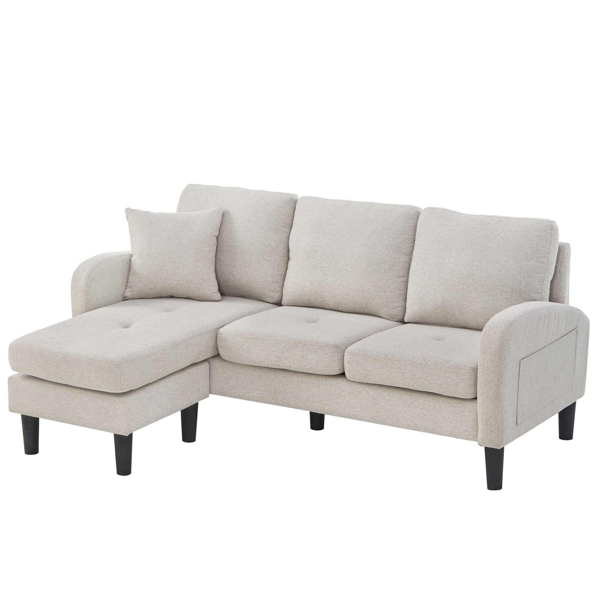ECKSOFA Baumwoll-Leinenbezug mit modularer Chaiselongue Beige Grau Weiß 166/118/77 cm - Greige, Textil (166/118cm) - Redom