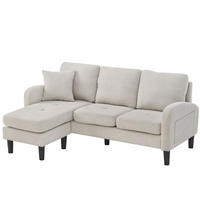 ECKSOFA Baumwoll-Leinenbezug mit modularer Chaiselongue Beige Grau Weiß 166/118/77 cm - Greige, Textil (166/118cm) - Redom