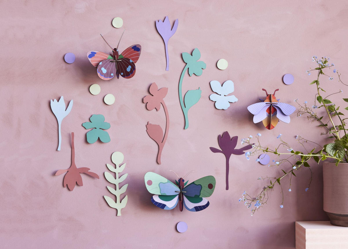 WANDDEKO Faltersgarten-Set 7.5/11 cm - Multicolor, Wellpappe (7.5/11/20cm) - KUNSTLOFT