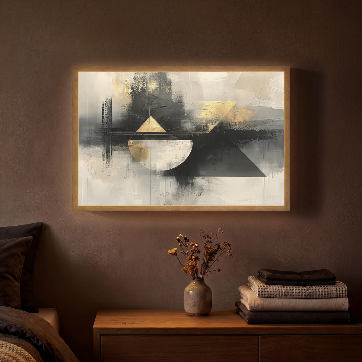 NÁSTĚNNÁ LAMPA S AKUMULÁTOREM Abstraktní - černá - barva - moderní 60x40 cm - šedá, kompozitní dřevo (60/40/8cm) - OnlyWow