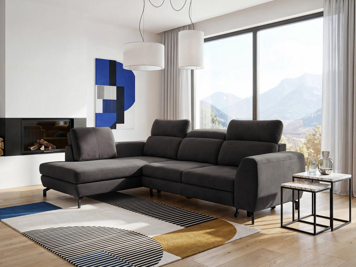 ECKSOFA ANTE Links, mit Schlaffunktion und Bettkasten, Dunkelgrau - Dunkelgrau, Textil/Metall (266/184cm) - Idohome