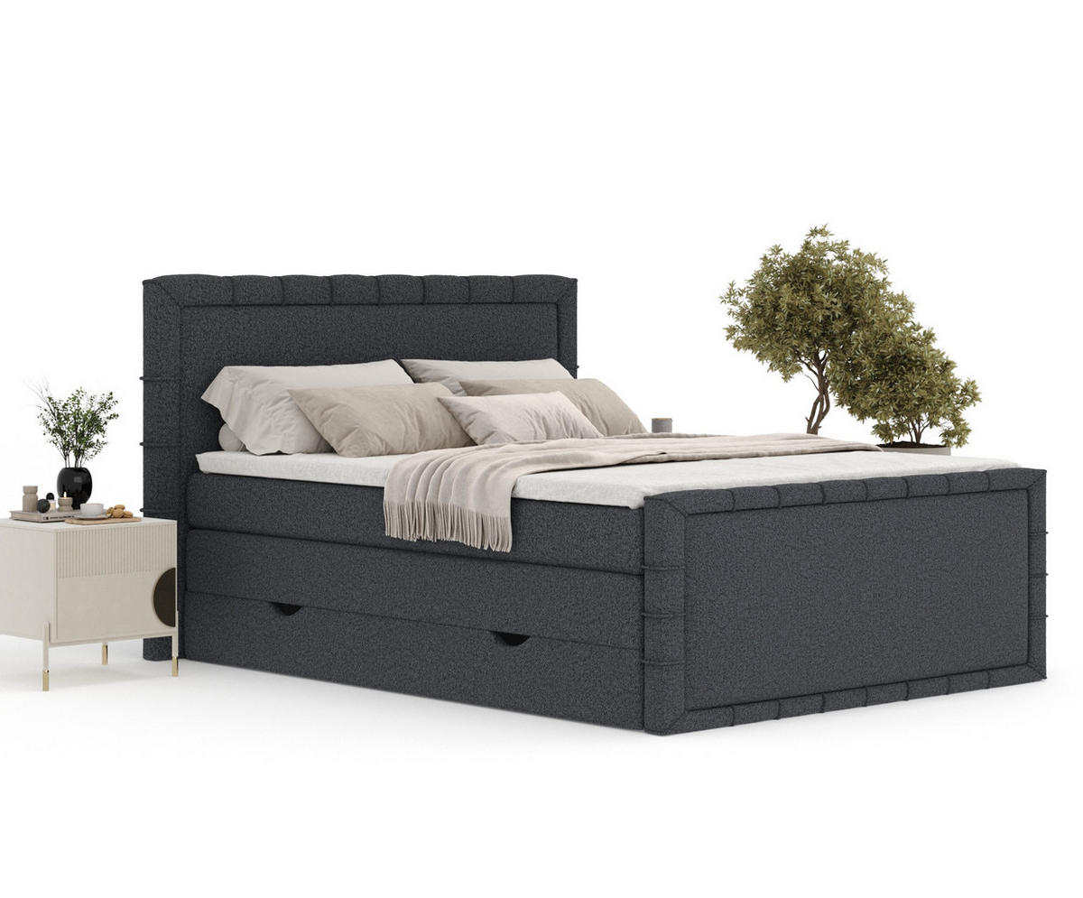 BOXBETT Estelle Schwarz 200/200 cm im Webstoff - Schwarz, Holz/Holzwerkstoff (200/200cm) - Maison de Reve