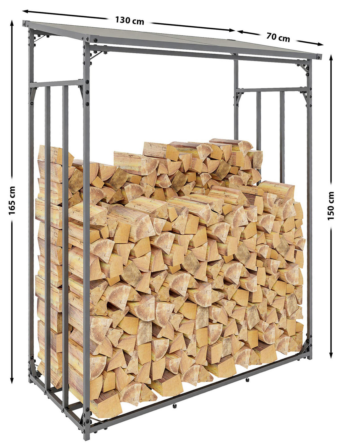 KAMINHOLZREGAL 130/70/165 cm Metall anthrazit - Anthrazit/Schwarz, Metall (130/165/70cm) - CLP