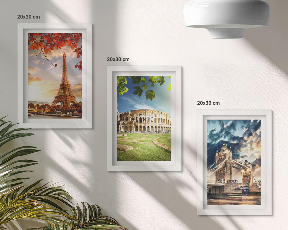 WANDBILDER 3er-Set - 20x30 cm Weißer Rahmen - Denkmäler Europas - Weiß, Kunststoff (20/30cm) - ArtPrintCave