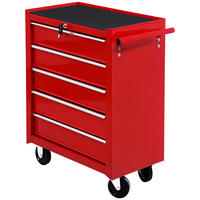 WERKZEUGWAGEN, 5-Schubladen-Wagen mit Schloss, 67,5 x 33 x 77 cm, Rot - Multicolor, Kunststoff (33/77/67.5cm) - FORIOUS
