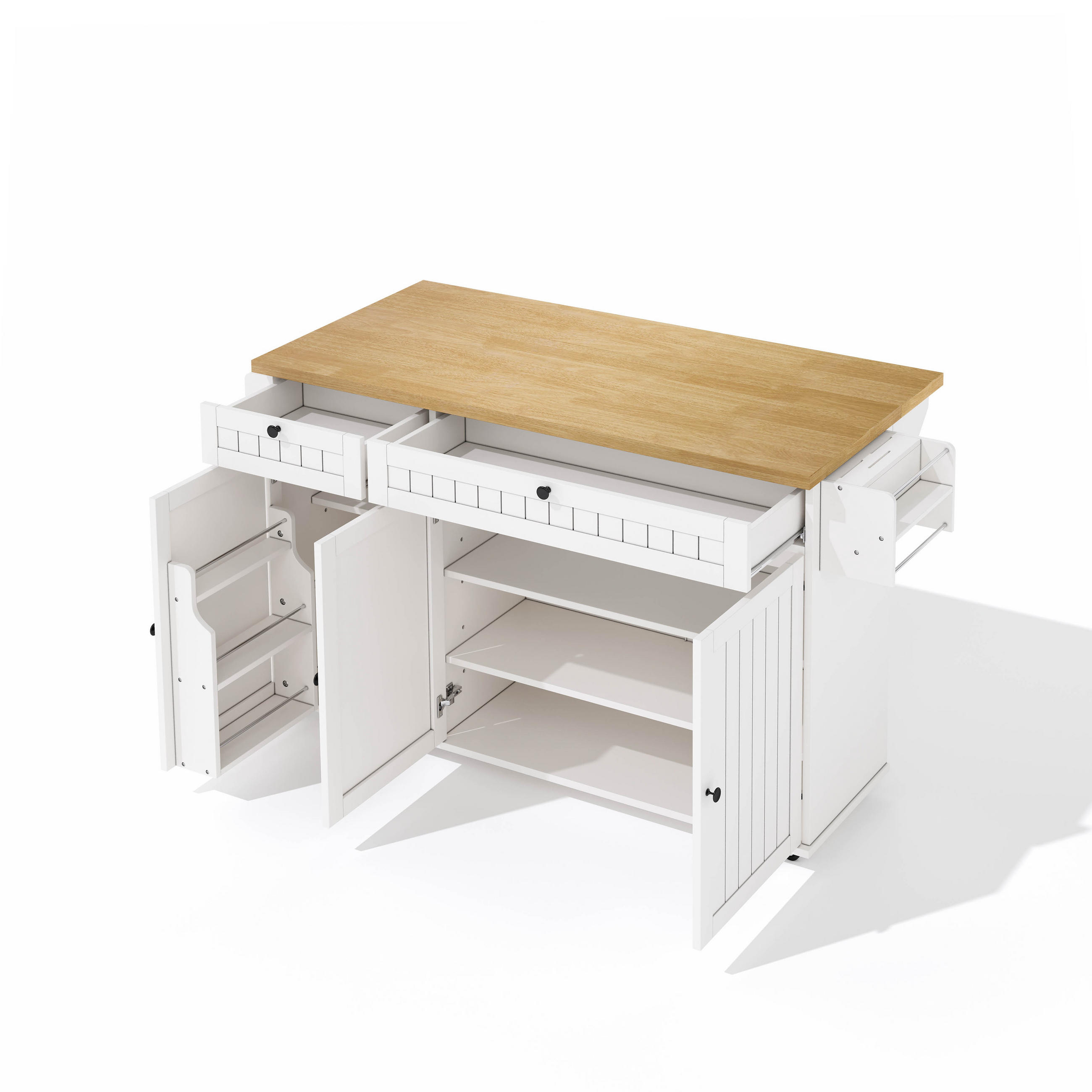 KÜCHENINSEL mit Rollen Weiß mit Klappplatte, 2 Schubladen, Schrank und Türregal - Weiß, Holz/Holzwerkstoff (137/89.5/70cm) - Oxeza