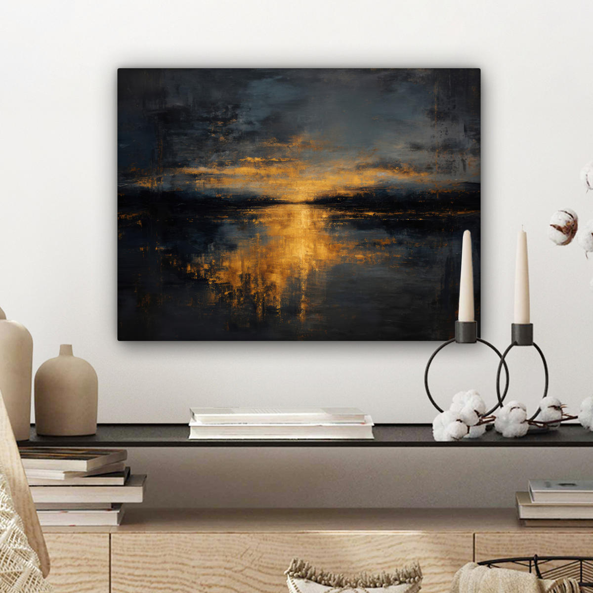LEINWANDBILD Goldene Reflexion auf dem Wasser Wandbild 40x30 cm - Anthrazit, Textil (40/30cm) - MuchoWow