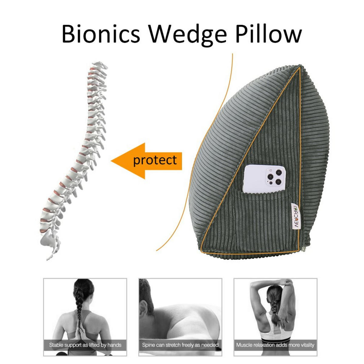 RÜCKENKISSEN für Bett Kord Grau 45 cm - Grau, Textil (35/45cm) - Vercart