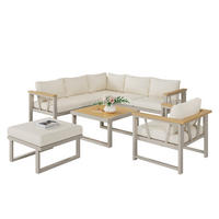 GARTENMÖBEL-SET Ecksofa 7 Personen Stahl Armlehnen Khaki Beige - Beige, Textil - FLIEKS