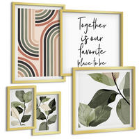 BILDER SET 5er Set - 50x50 cm & 20x30 cm & 40x60 cm Goldrahmen - Geometrische Pflanzenmotive - Goldfarben, Kunststoff (40/60cm) - TULUP