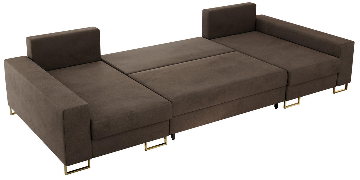WOHNLANDSCHAFT DORIAN U Velvet Braun - Goldfarben/Braun, Textil/Metall (312/95/138cm) - MKS