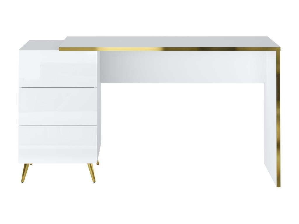 SCHREIBTISCH mit Schubladen - Weiß glänzend & Goldfarben - MARZIALO - Weiß, Holz (142.4/59/75.6cm) - Vente-Unique