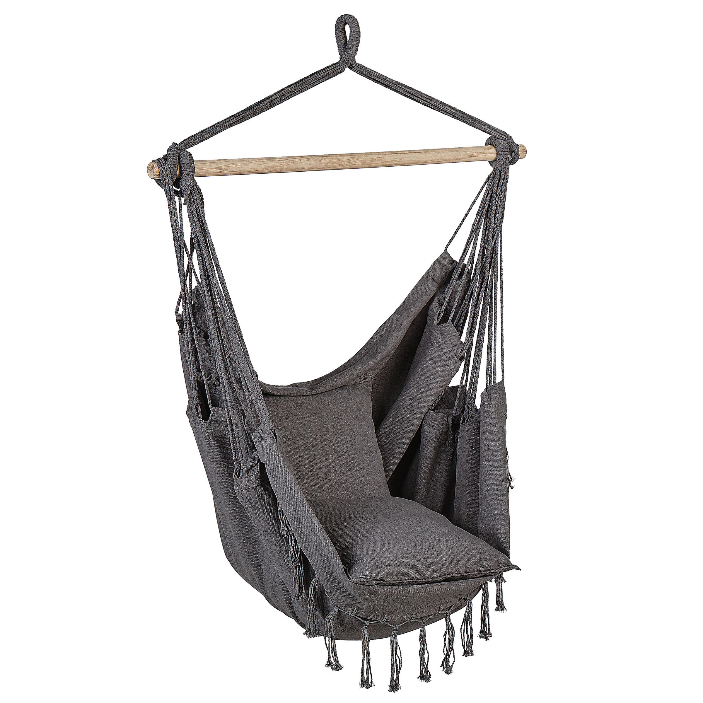 MAKRAMEE Hängesessel mit Kissen Baumwolle grau Bonea - Grau, Textil (95/125/55cm) - Beliani