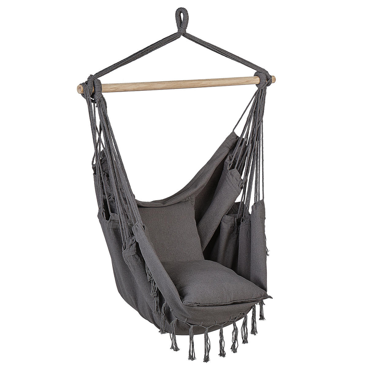 MAKRAMEE Hängesessel mit Kissen Baumwolle grau Bonea - Grau, Textil (95/125/55cm) - Beliani