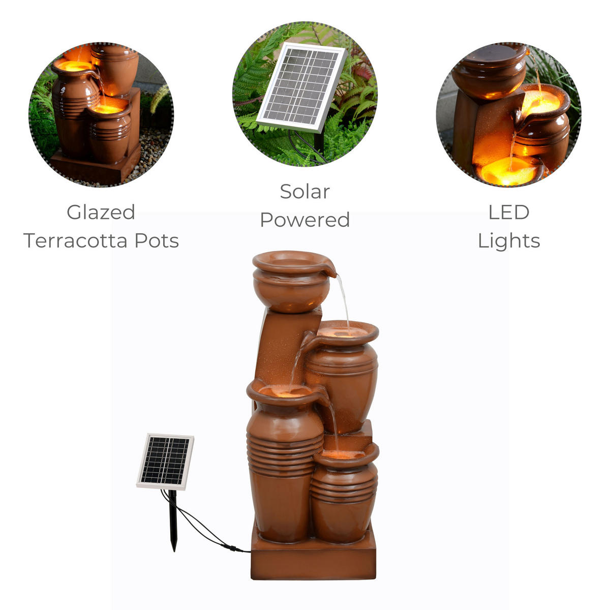 SOLAR-GARTENBRUNNEN 73 cm - Braun, Kunststoff (28.5/31.5/73cm) - Teamson Home