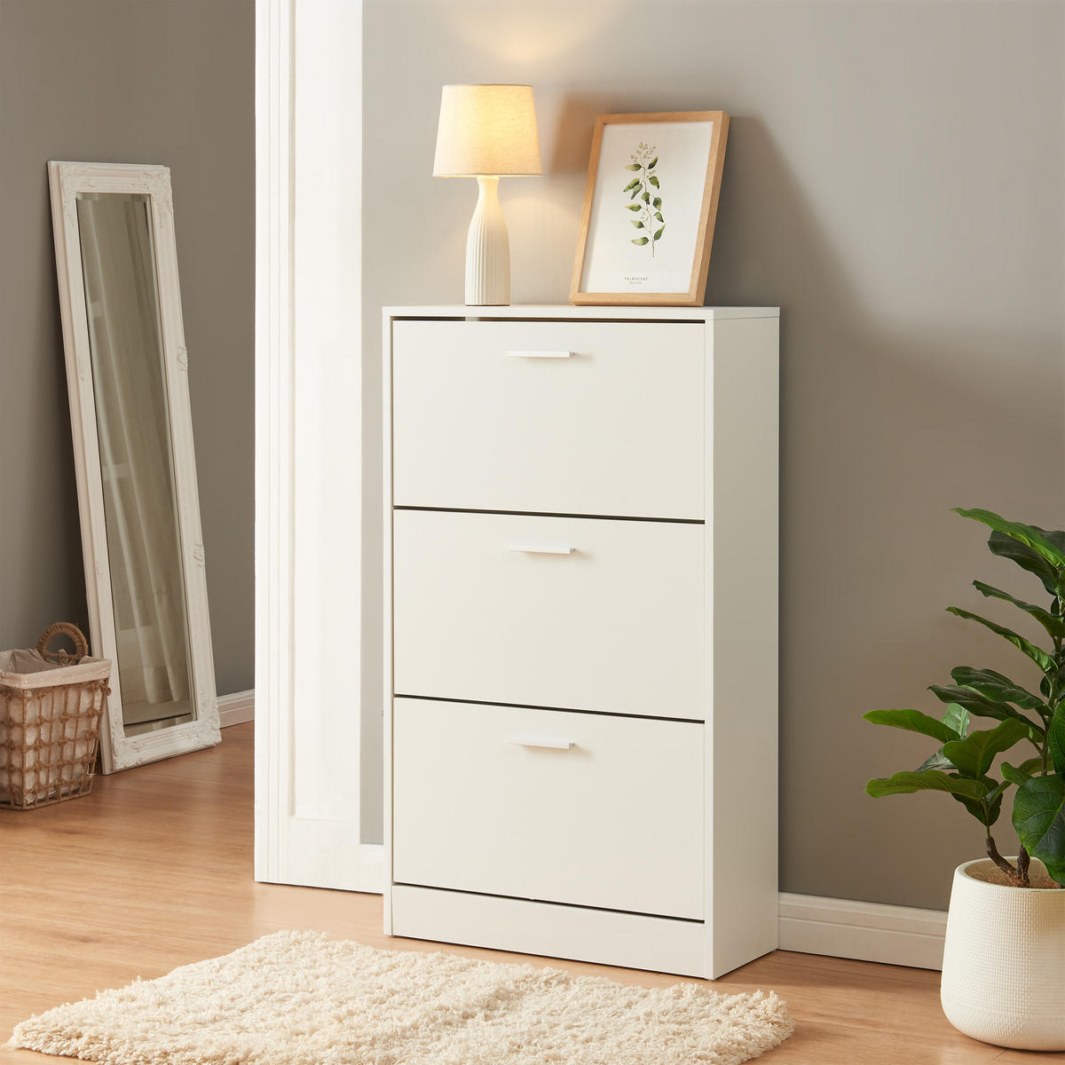 SCHUHSCHRANK Sykkylven - Weiß, Holzwerkstoff (60/103/24cm) - [en.casa]