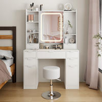 SCHMINKTISCH Solea Weiß 105 cm mit LED-Spiegel und Hocker - Weiß, Holzwerkstoff (105/156/40cm) - Vicco