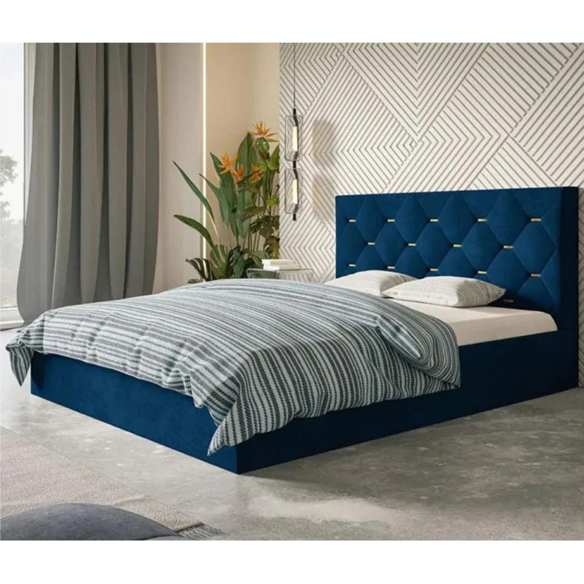 POLSTERBETT SIM 4 mit Kopfteil, 180 x 200 cm mit Bettkasten und Lattenrost aus Holz, Velourstoff, Farbe: Blau - Blau, Holz/Kunststoff (180/200cm) - Sepro Meble