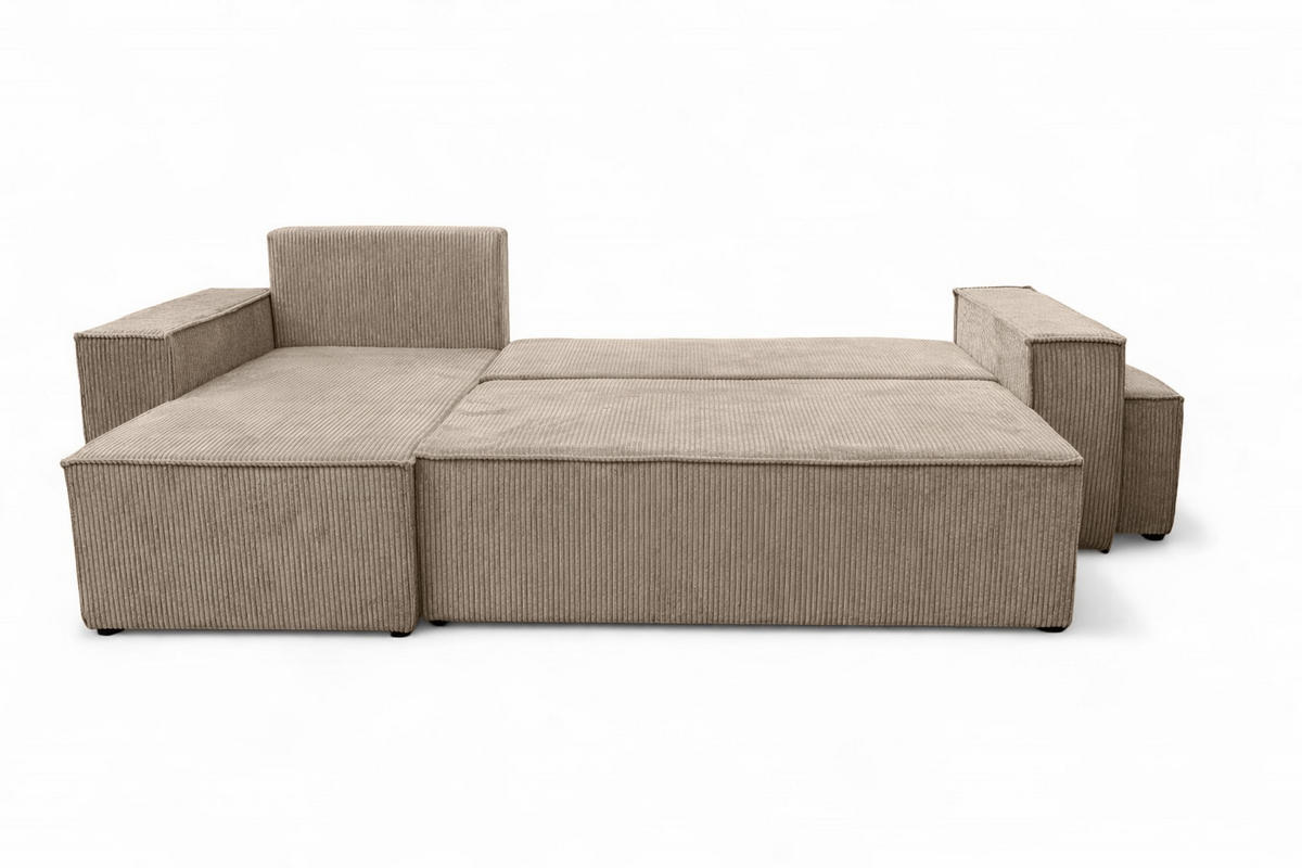 ECKSOFA Mit Schlaffunktion Und Pouf, Cordstoff Poso, Dunkelbeige, Links, Best L Mit Pouf - Beige, Holz (244/145cm) - Kaiser Möbel