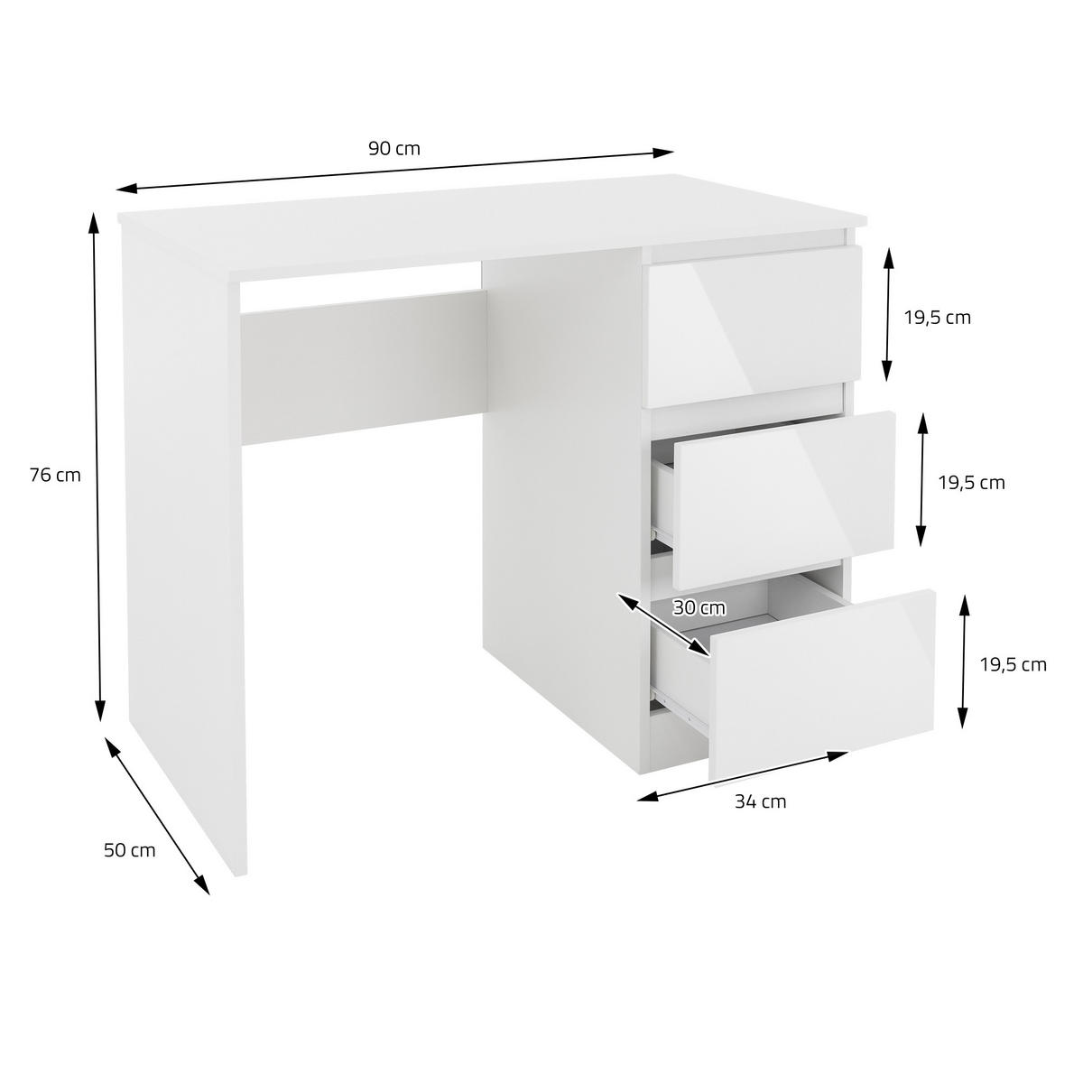 SCHREIBTISCH mit Unterschrank - Weiß Hochglanz, Holzwerkstoff (90/50/76cm) - ML-DESIGN