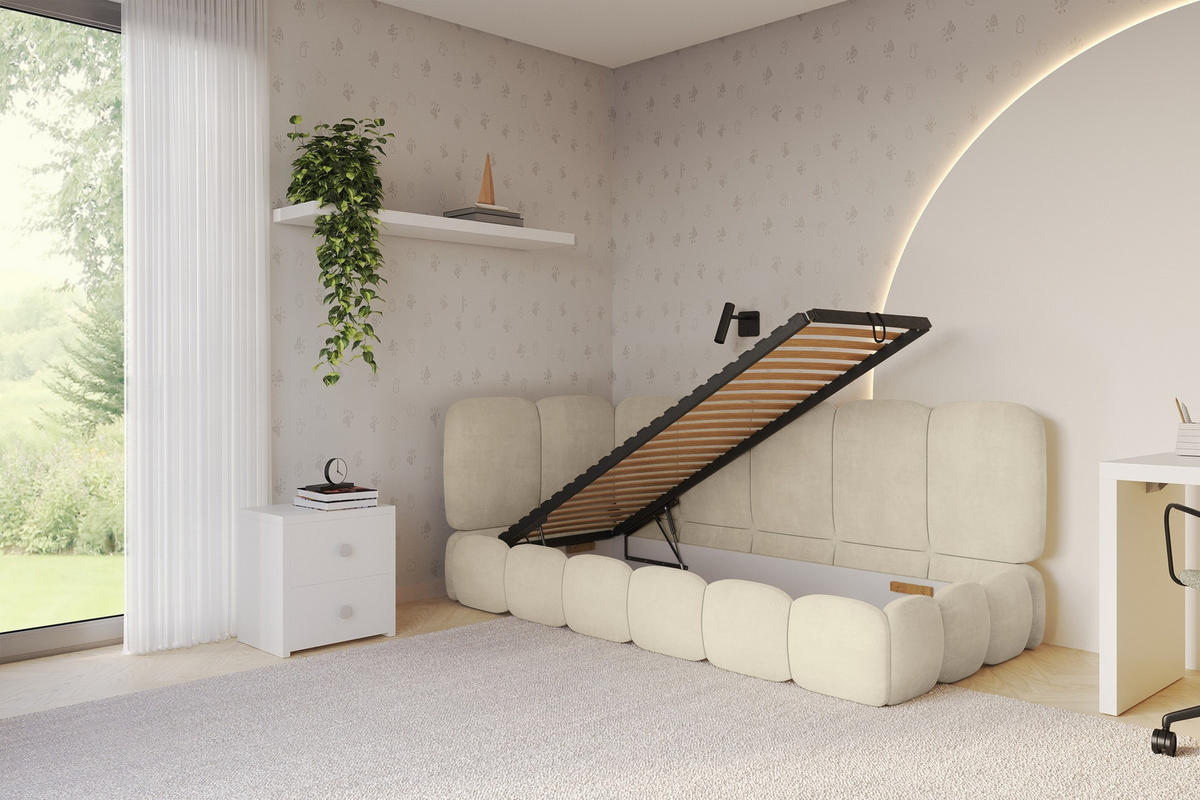 EINZELLBETT Jugendbett mit Bettkasten, Rechts - AVRY 100x200 Beige - Beige/Naturfarben, Holzwerkstoff/Textil (100/200cm) - ALTDECOR