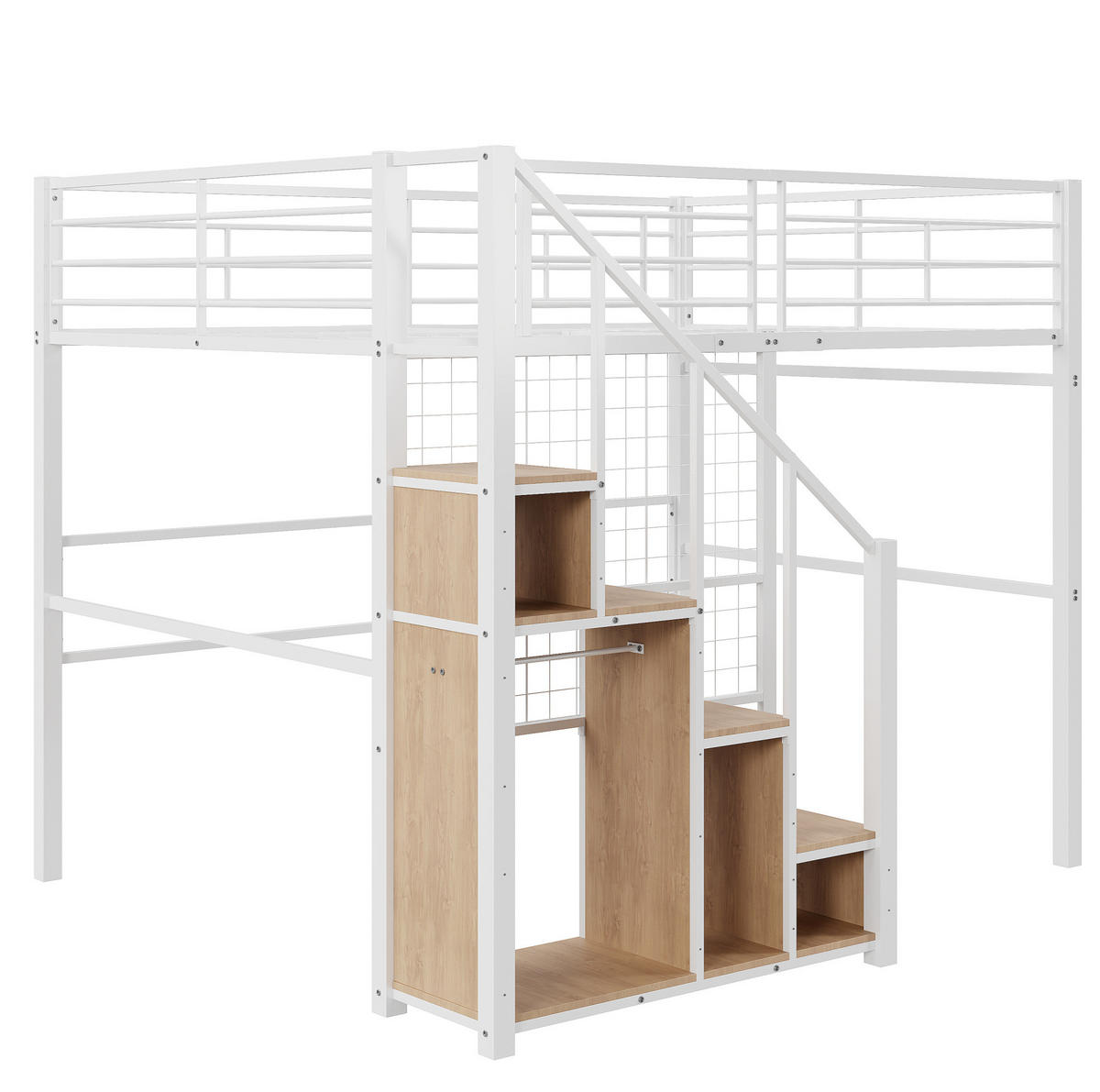 VISOKA postelja 140/200 cm bela z lestvijo in shranjevanjem iz kovine in MDF - bela, kovina (140/200cm) - OKWISH