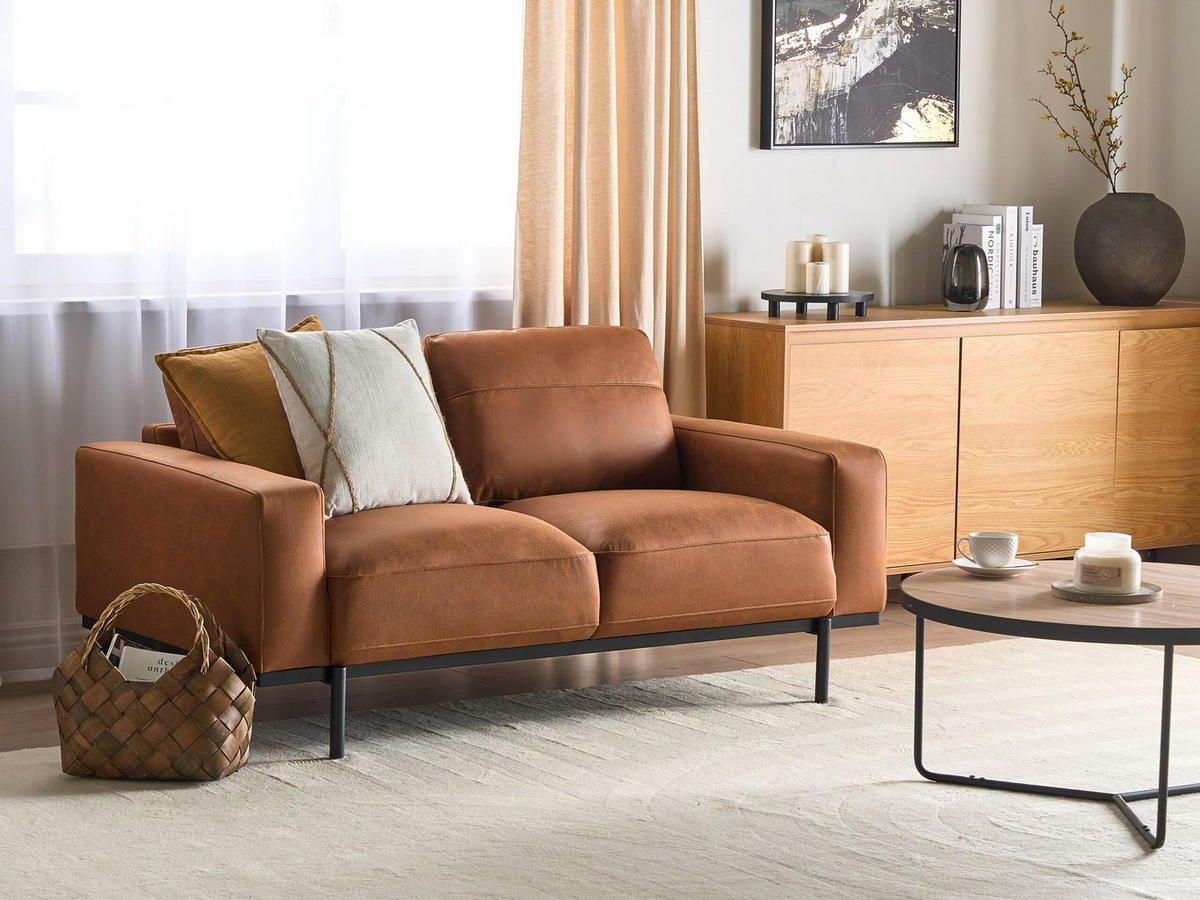 2-SITZER-SOFA Stoff braun Lederoptik Sovik - Braun, Textil (156/72/87cm) - Beliani