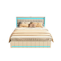DOPPELBETT 160x200cm beige leinen led schubladen usb typ-c - Beige, Metall - SHOPENTRA