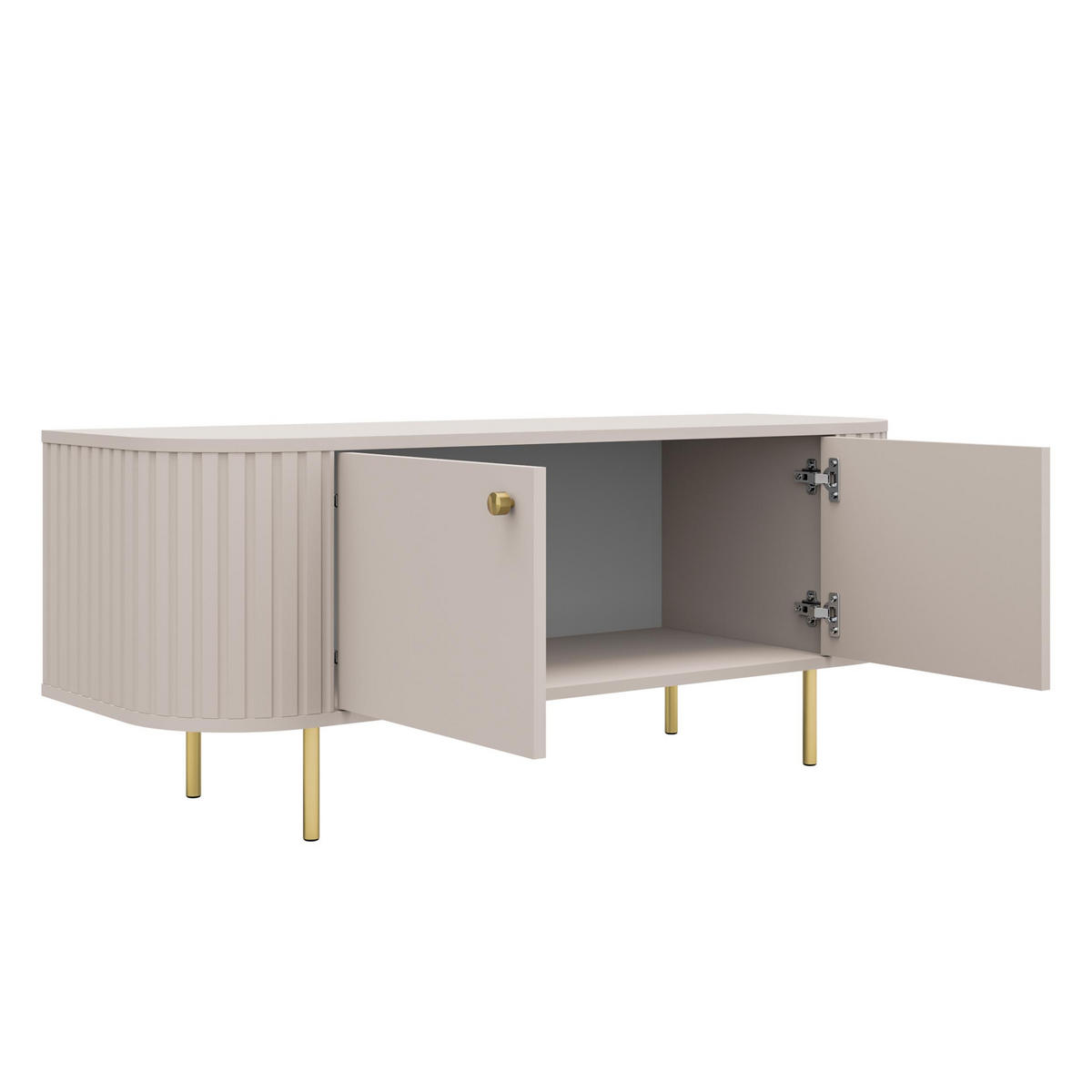 LOWBOARD Halay Beige, 2 Türen Moderne Rillenstruktur 123 cm, mit runden Kanten - Beige/Goldfarben, Holzwerkstoff/Metall (123/50/42.3cm) - AX Living