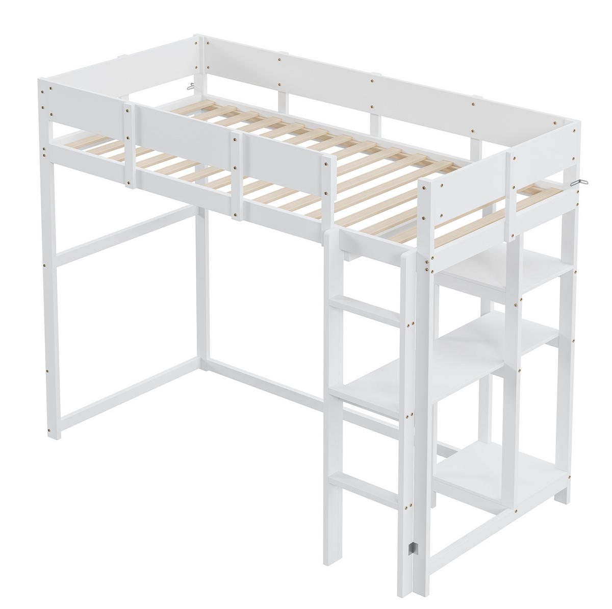 HOCHBETT 90/200 cm mit Ablageregal, Schutzgeländern und Lattenrost aus em Kiefern Holzwerkstoff, Weiß - Weiß, Holzwerkstoff (90/200cm) - Redom