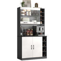 BUFFET Küchenschrank LED Glasaufsatz mit Sicherheitsglas und Doppeltüren mit Stauraum 43 cm - Transparent/Weiß, Glas/Holzwerkstoff (100/187/47cm) - EVRYAE