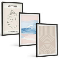 BILDER SET 3er Set - 40x60 cm Schwarzer Rahmen - Linien, Wellen, pastellfarbener Minimalismus - Schwarz, Kunststoff (40/60cm) - TULUP