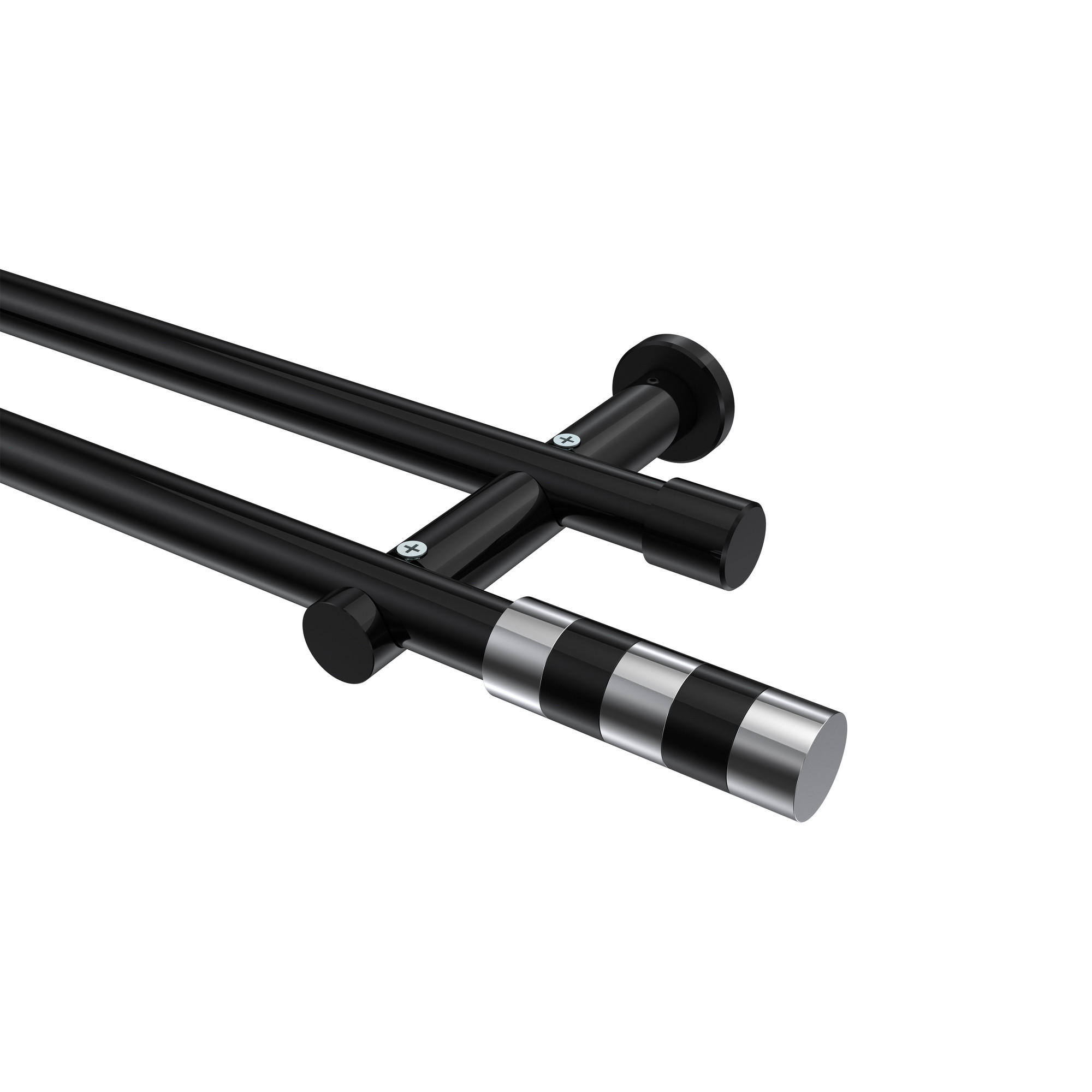 GARDINENSTANGE Platon Mavell 420 cm (geteilt in 3 x 140 cm), 2-läufig (ohne Ringe), 20 mm Ø Schwarz - Chromfarben/Schwarz, Metall (420cm) - INTERDECO